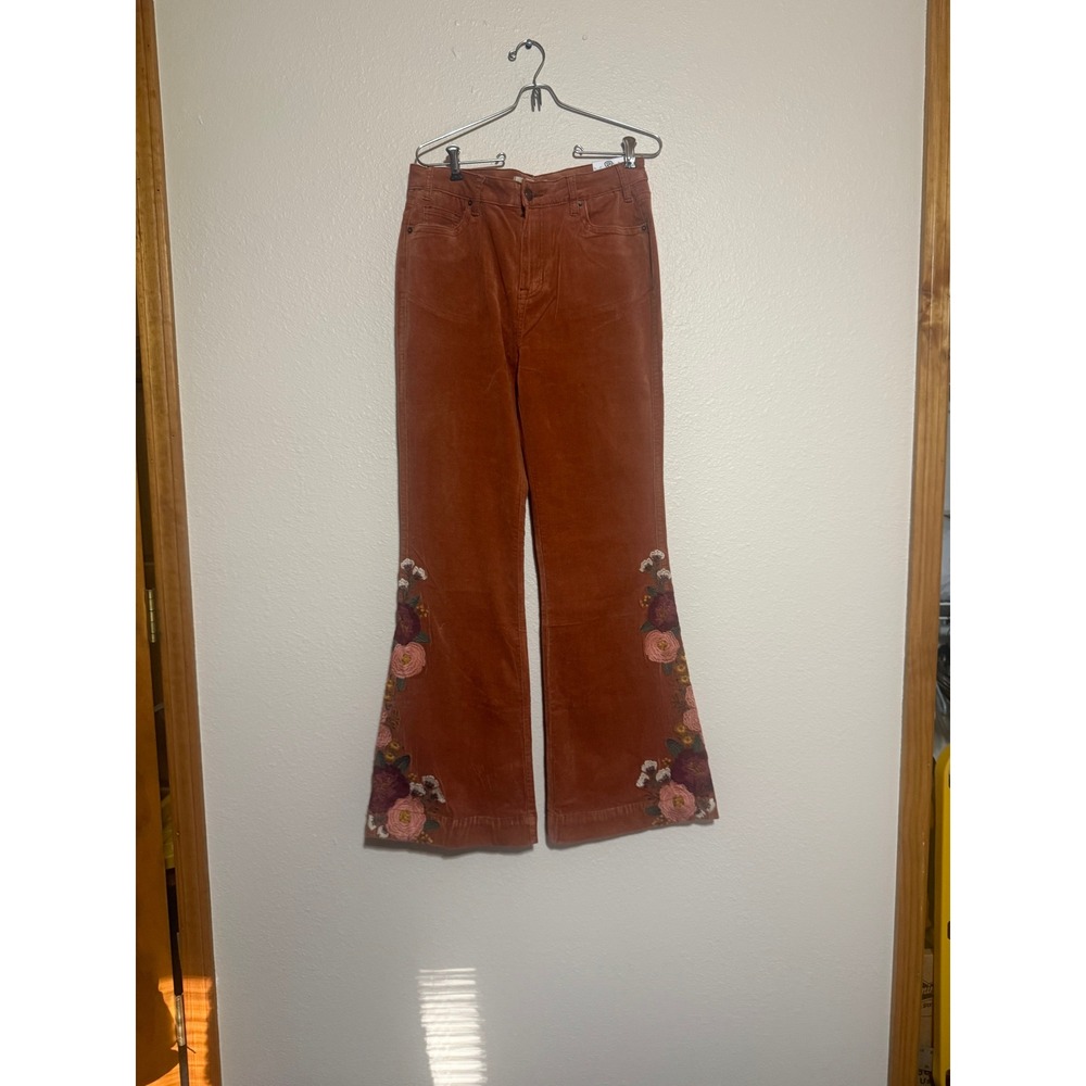 Rock & Roll Denim‎ Rust Corduroy Embroidered Trouser Jeans High Rise 31x32 NEW